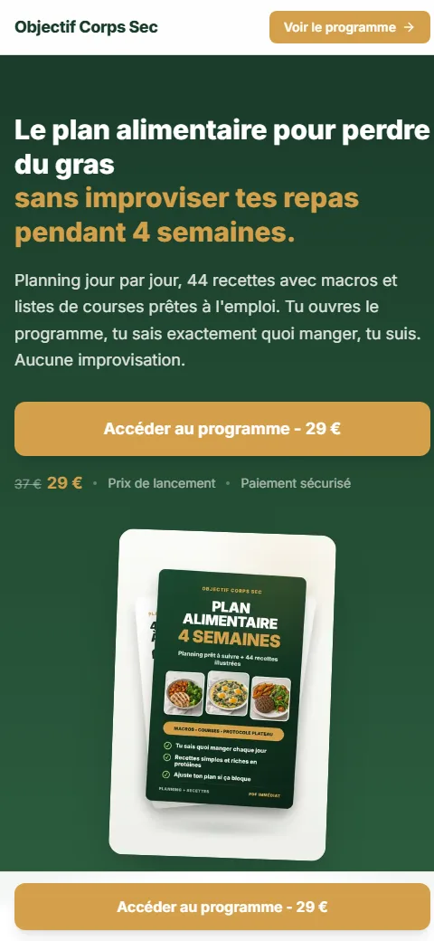 Version mobile du projet Objectif Corps Sec - Programme fitness