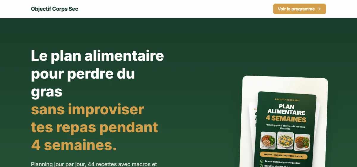 Capture d'écran du projet Objectif Corps Sec - Programme fitness